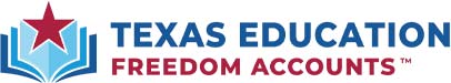 Logo with open book, red star, and text: Texas Education Freedom Accounts for Pre & After School.